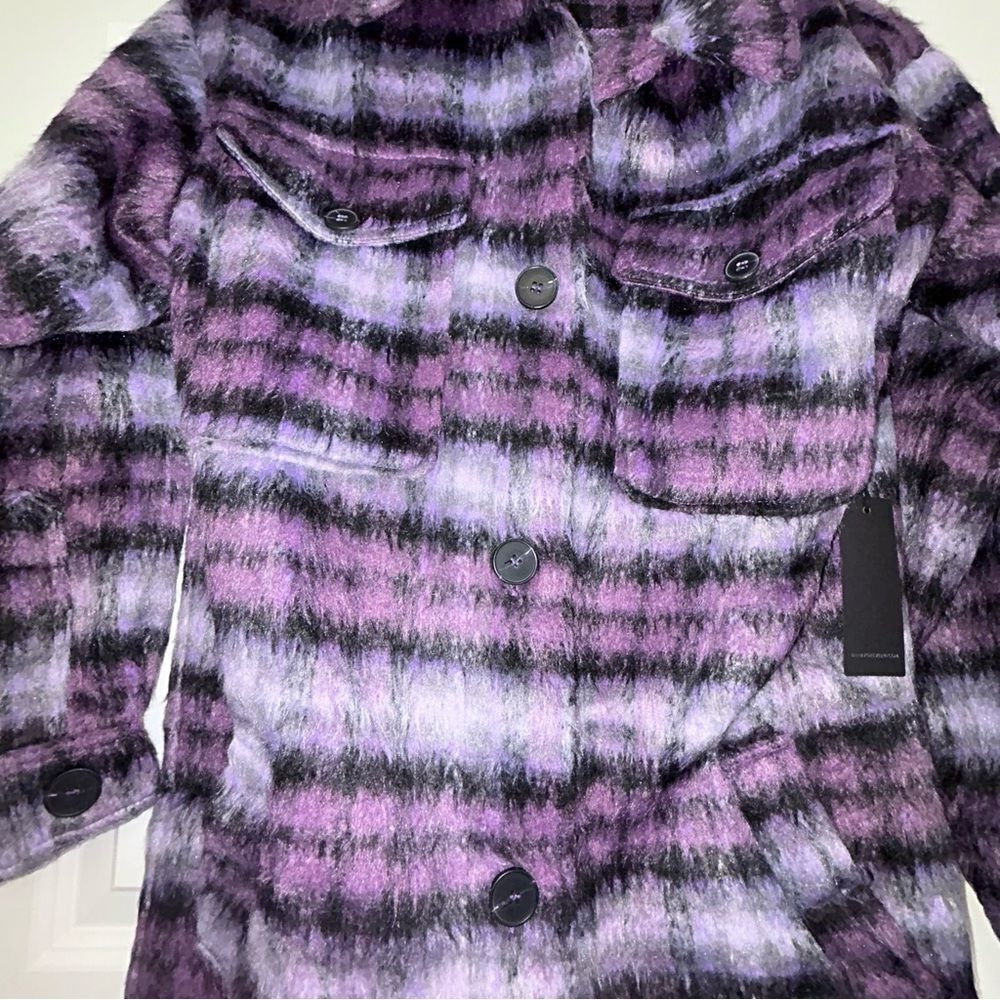 New, Forever21 Ombre Fuzzy Large Button Front Long Sleeve Shacket Long Jacket - Picture 6 of 11